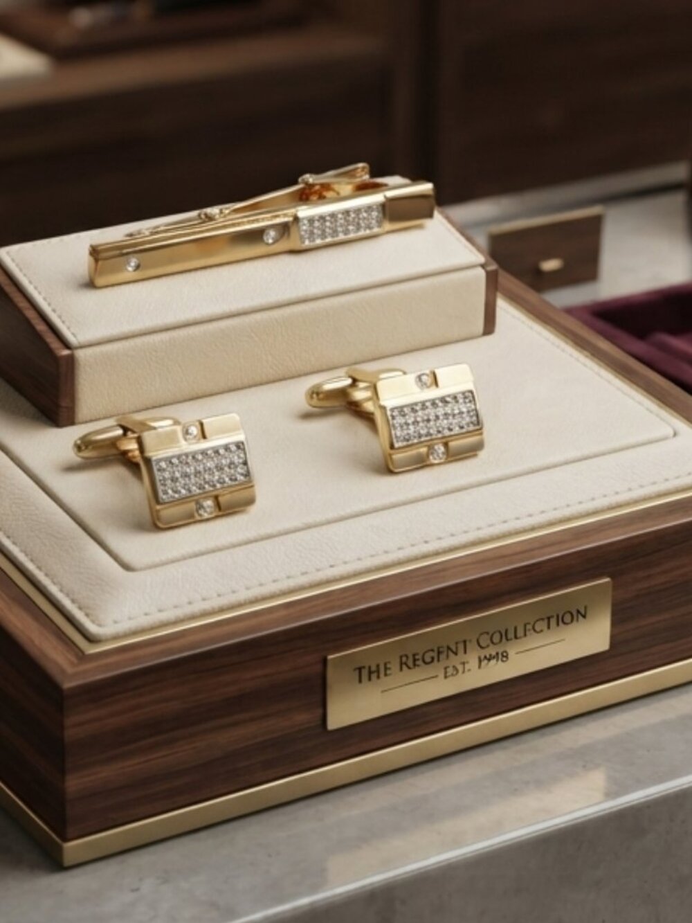 Elegant Gold & Silver Tone Textured 3-Piece Cuff Link and Tie Clip Set